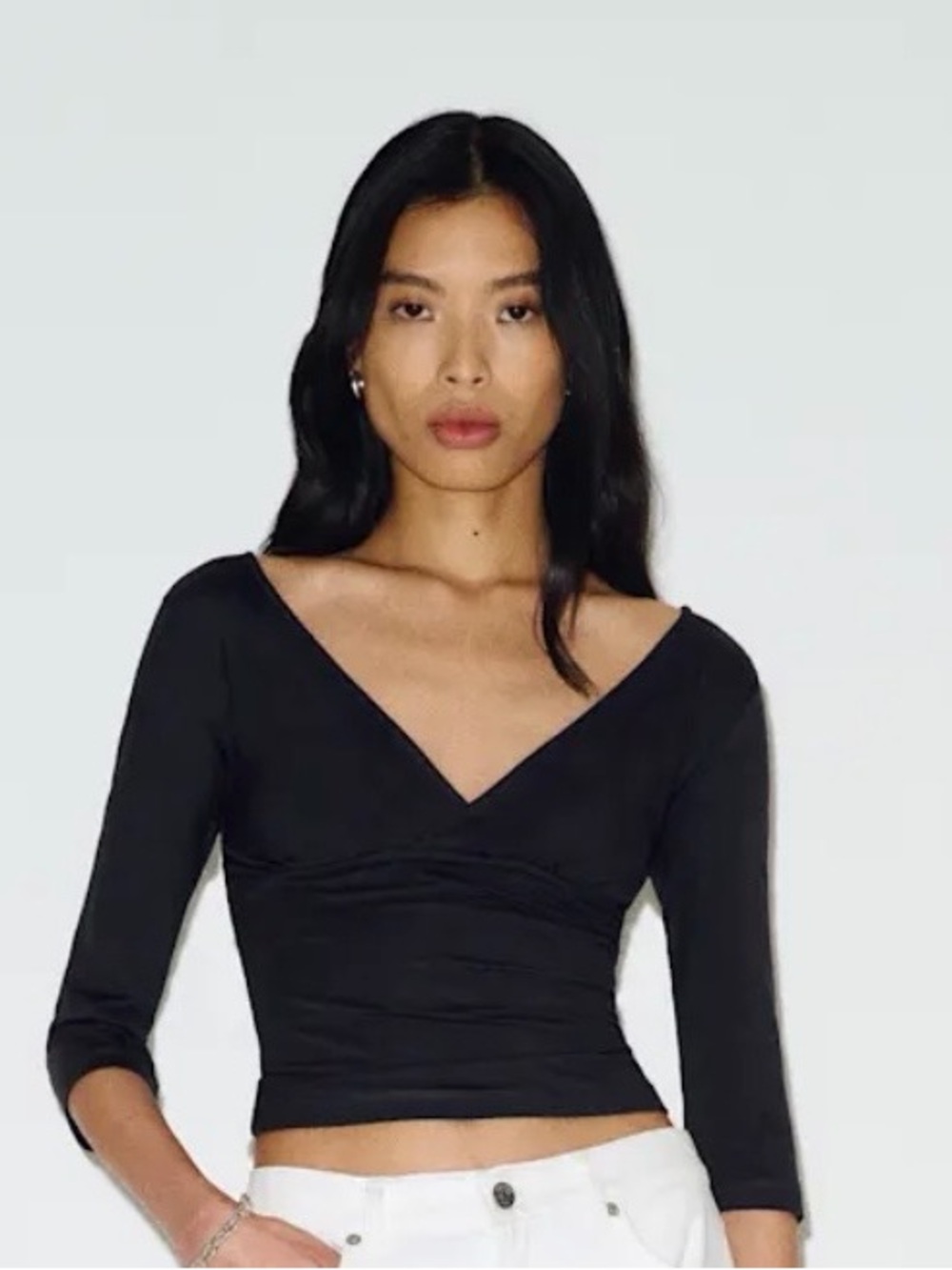 Reformation Black V-Neck Long Sleeve Fitted Top NWT size S